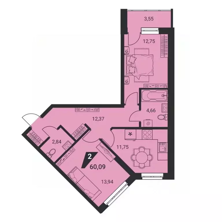 2-к кв. Свердловская область, Екатеринбург ул. Громова, 26 (60.09 м) - Фото 0