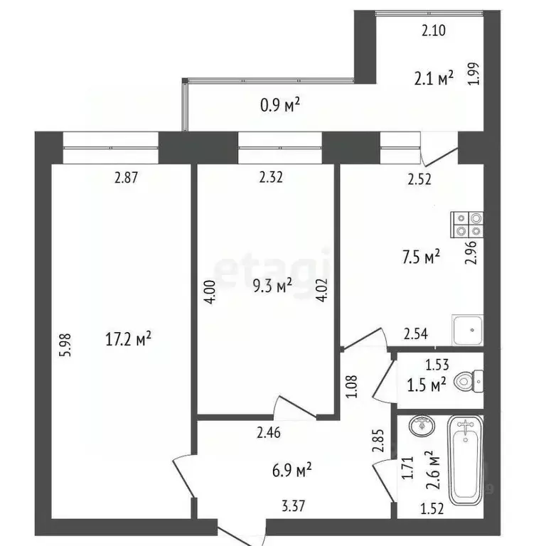 2-к кв. Башкортостан, Стерлитамак Солнечный мкр, ул. Караная Муратова, ... - Фото 2