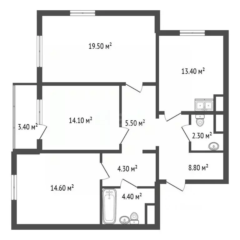 3-к кв. Санкт-Петербург Витебский просп., 97к1 (84.9 м) - Фото 2