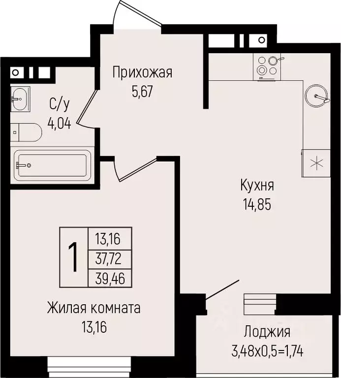 1-к кв. Краснодарский край, Краснодар ул. Михаила Барибана (39.46 м) - Фото 0