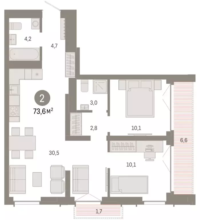 2-комнатная квартира: Новосибирск, Большевистская улица, 66 (73.58 м) - Фото 2