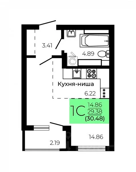 Студия Воронежская область, Воронеж Оникс жилой комплекс (30.48 м) - Фото 1
