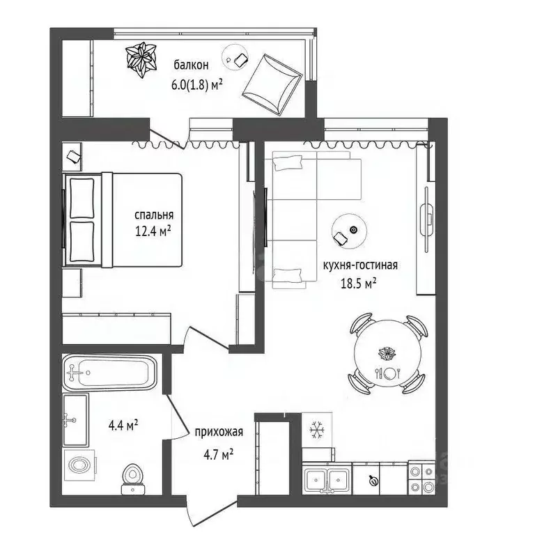 1-к кв. Тюменская область, Тюмень ул. Фармана Салманова, 16 (39.7 м) - Фото 1
