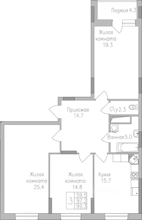 3-к кв. Липецкая область, Липецк Поколение жилой комплекс (99.3 м) - Фото 0