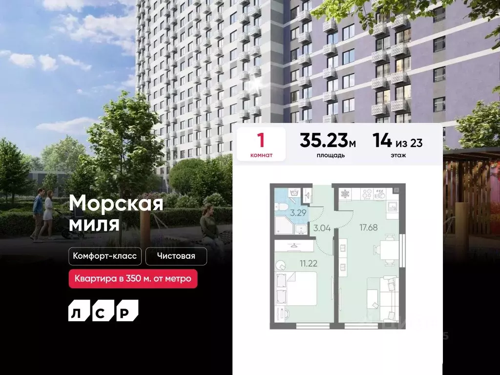 1-к кв. Санкт-Петербург Морская миля жилой комплекс (35.23 м) - Фото 0
