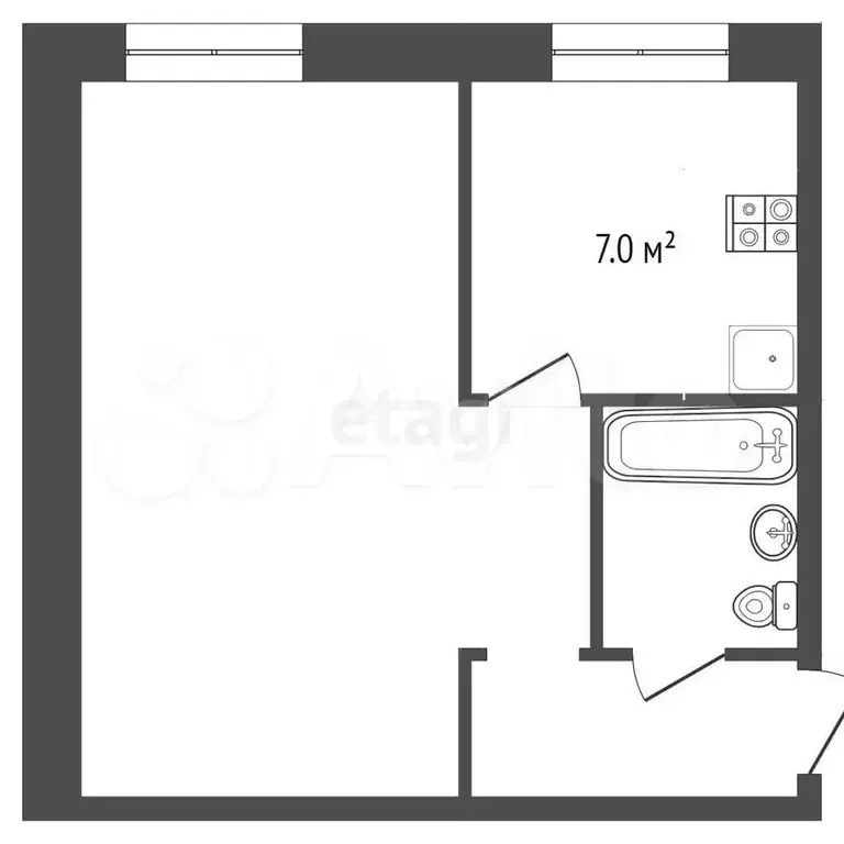 1-к. квартира, 28 м, 1/3 эт. - Фото 1