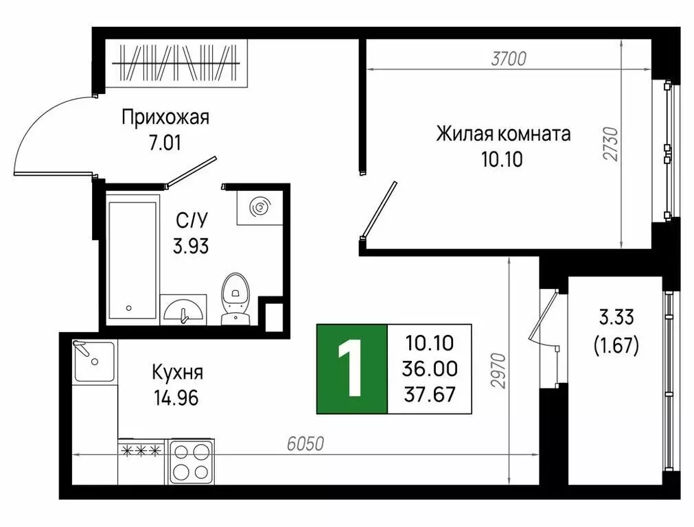 1-комнатная квартира: деревня Новосаратовка, ЖК Имена (37.67 м) - Фото 1