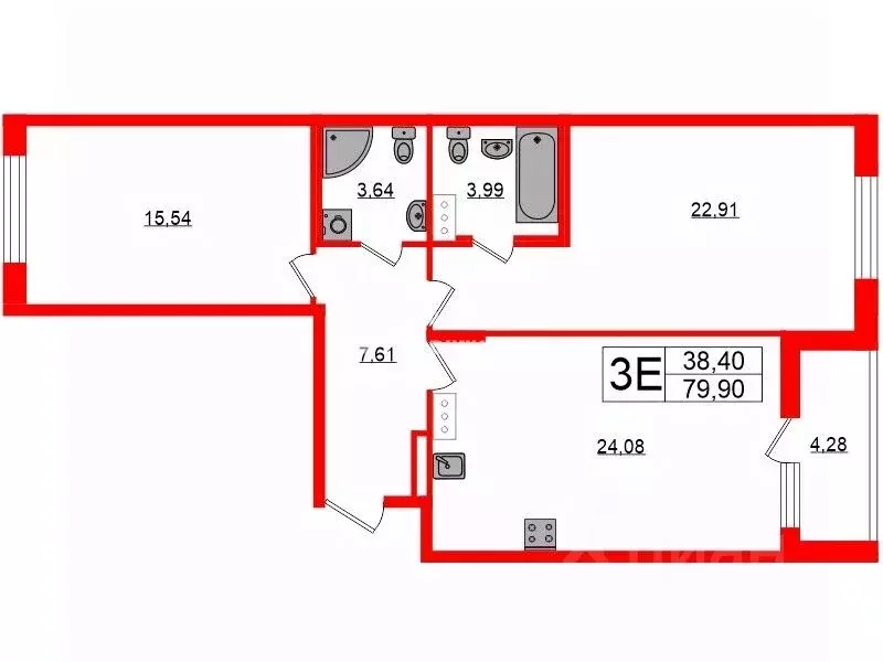 2-к кв. Санкт-Петербург Белоостровская ул., 12 (79.9 м) - Фото 1