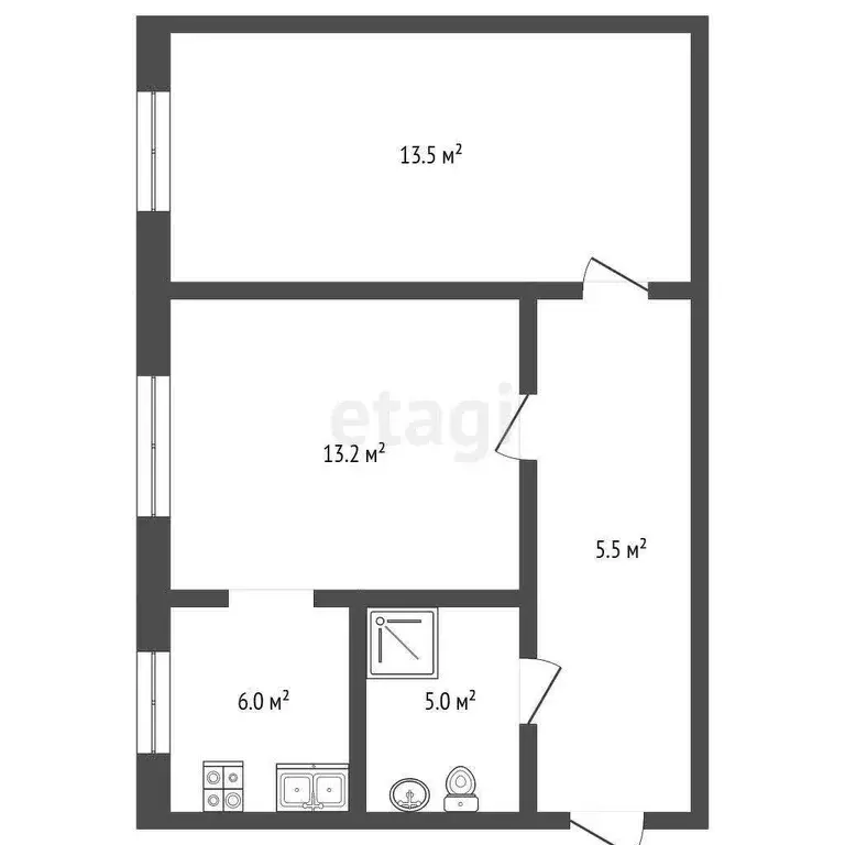 Квартира, 2 комнаты, 43.2 м - Фото 2