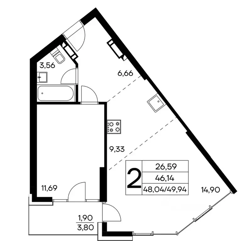 2-к кв. Крым, Алушта муниципальный округ, пос. Семидворье  (45.33 м) - Фото 1