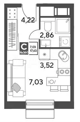 Квартира-студия, 17,6 м, 13/15 эт. - Фото 0