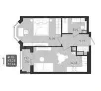 1-к. квартира, 43,1 м, 2/9 эт. - Фото 1