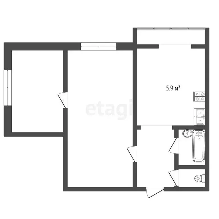 2-комнатная квартира: Нальчик, улица Захарова, 82 (35.9 м) - Фото 1