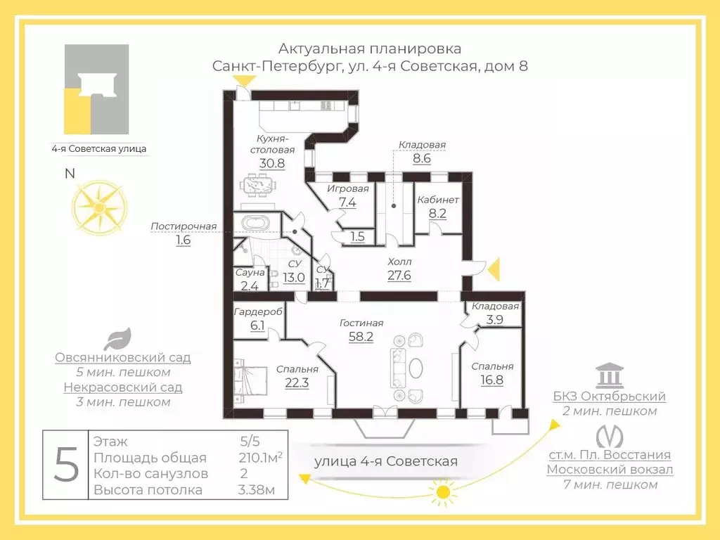 5-к кв. Санкт-Петербург 4-я Советская ул., 8 (210.1 м) - Фото 1