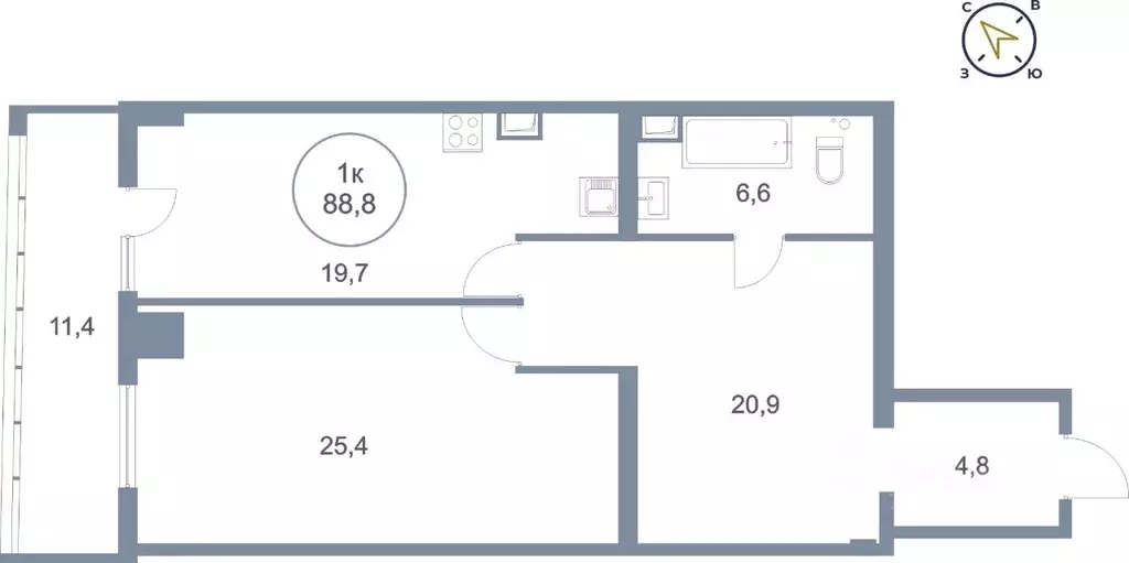 1-к кв. Ханты-Мансийский АО, Сургут тракт Югорский, 43 (88.8 м) - Фото 0