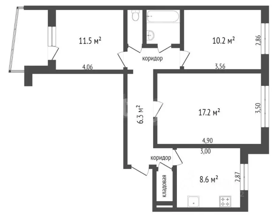 3-к кв. Вологодская область, Вологда ул. Гагарина, 54А (63.0 м) - Фото 2