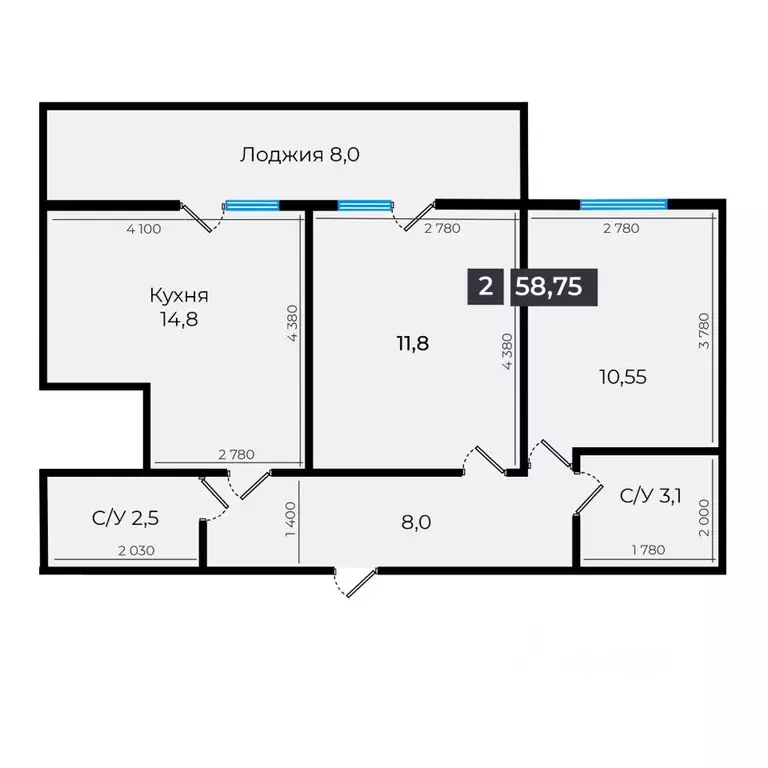 2-к кв. Ставропольский край, Ставрополь ул. Южный обход, 53В (58.75 м) - Фото 1