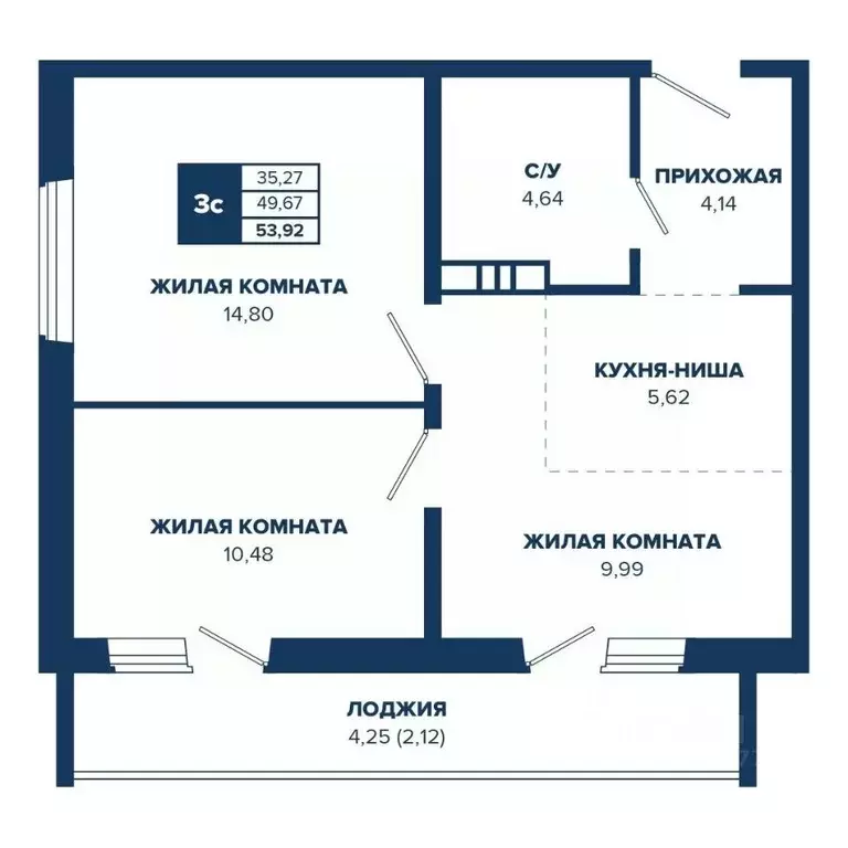 3-к кв. Новосибирская область, Новосибирск Знаменский кв-л,  (53.92 м) - Фото 0