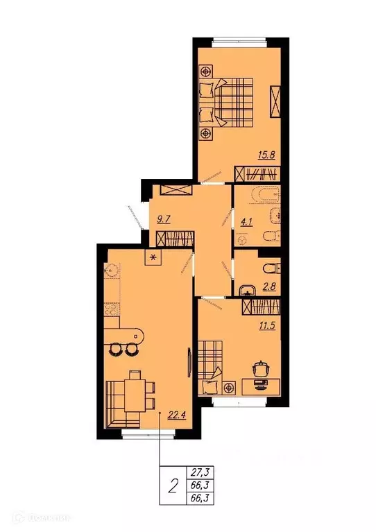 Продаётся 2-к квартира, 65.1 м - Фото 0