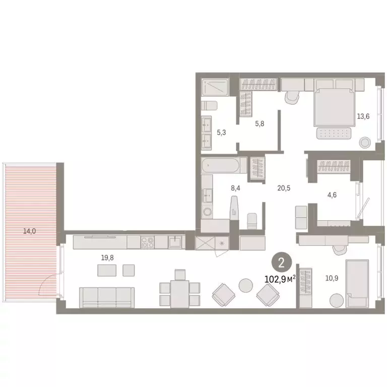 2-комнатная квартира: Новосибирский район, рабочий посёлок Краснообск, ... - Фото 2