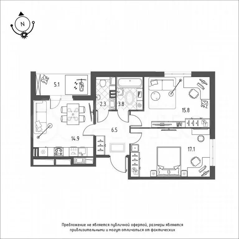 2-к. квартира, 63 м, 7/9 эт. - Фото 0