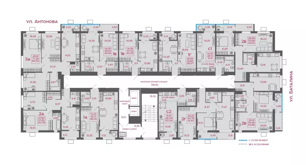 2-к кв. Пензенская область, Пенза ул. Баталина, 31 (60.78 м) - Фото 2