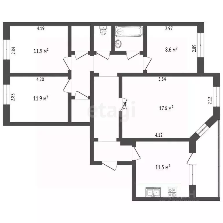 4-к кв. Ханты-Мансийский АО, Сургут Югорская ул., 7 (85.3 м) - Фото 1