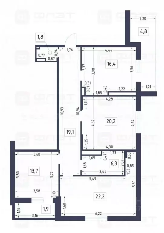 3-к кв. Татарстан, Казань ул. Заслонова, 40к2 (99.7 м) - Фото 2