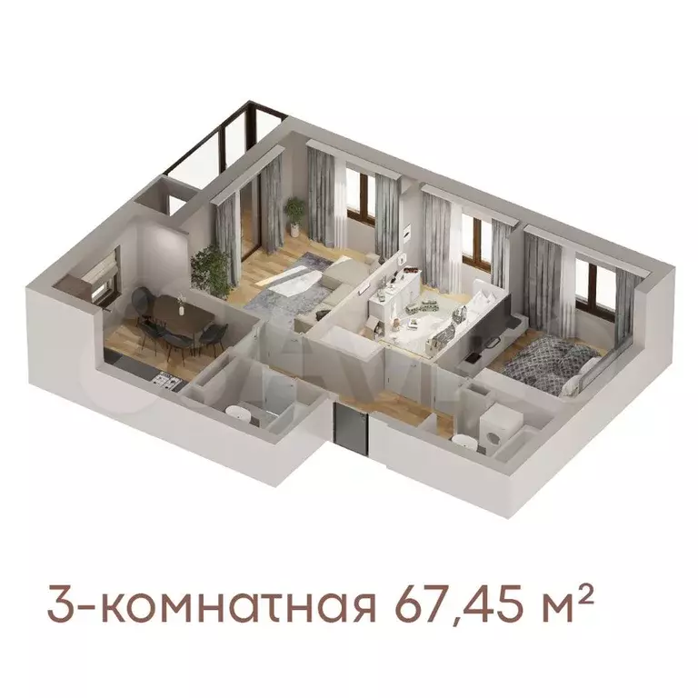 3-к. квартира, 67,5 м, 6/10 эт. - Фото 0