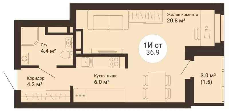 Квартира-студия: Екатеринбург, 2-я Новосибирская улица (36.9 м) - Фото 0