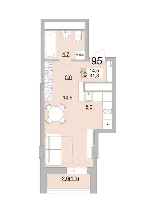 Квартира-студия: Екатеринбург, Черкасская улица, 5к3 (31.3 м) - Фото 0