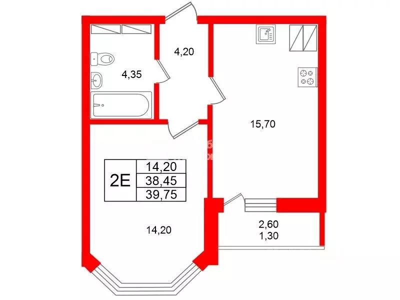 1-к кв. Санкт-Петербург пос. Парголово, Заречная ул., 45к1 (38.7 м) - Фото 2