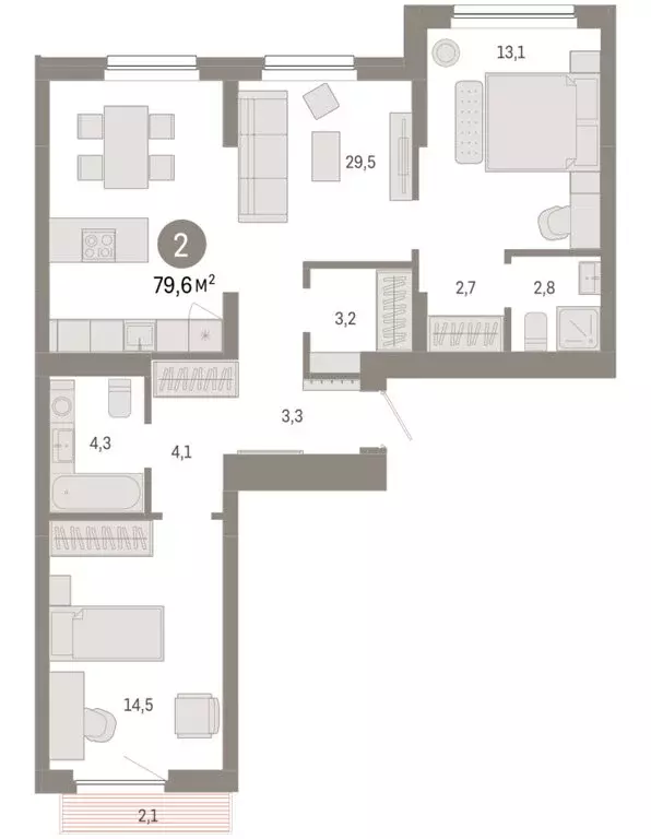 2-комнатная квартира: Новосибирск, квартал Лебедевский, 1/3 (79.6 м) - Фото 2