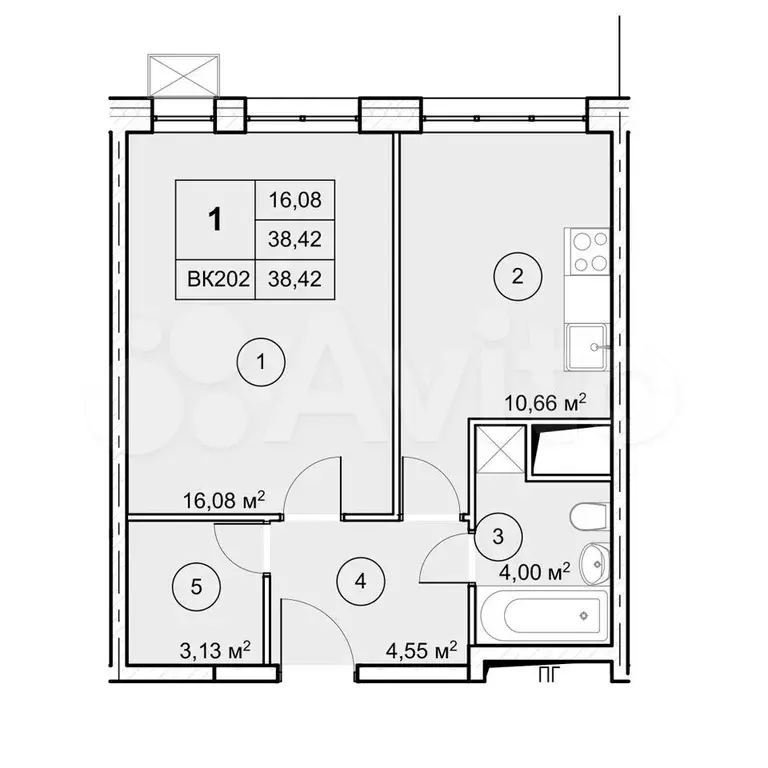 Квартира-студия, 38,4 м, 12/12 эт. - Фото 0