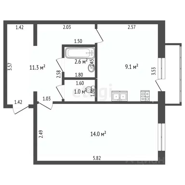 2-к кв. Крым, Сакский район, Новофедоровка пгт пер. Марченко (53.8 м) - Фото 2