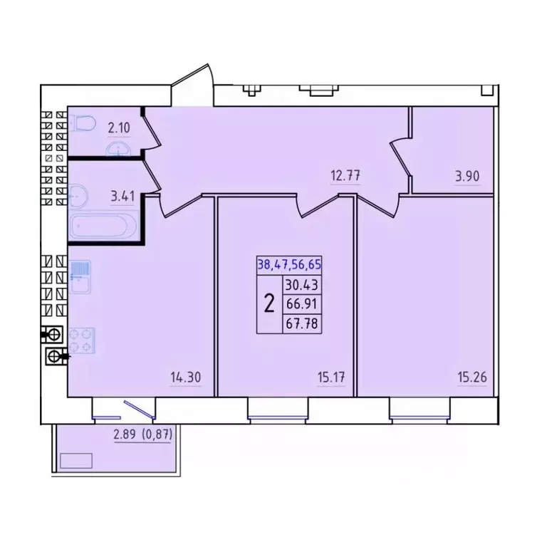 2-к кв. Костромская область, Кострома Калиновская ул., 5 (67.78 м) - Фото 0