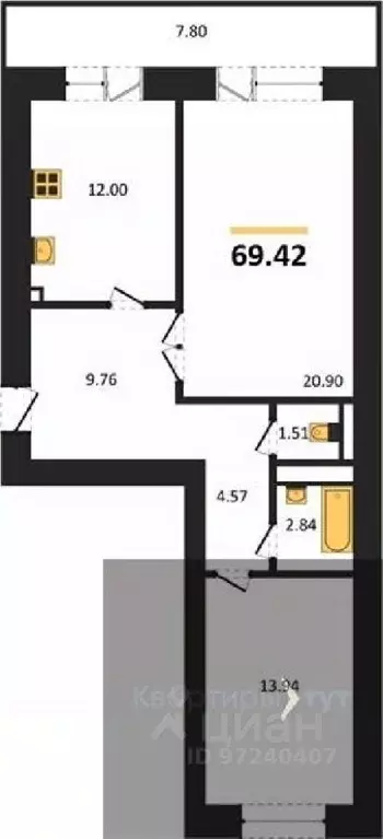2-к кв. Воронежская область, Воронеж пер. Здоровья, 90Г/1к2 (69.42 м) - Фото 0