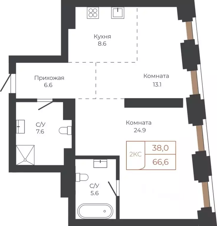 2-к кв. Алтайский край, Барнаул пл. Баварина, 8к2 (66.6 м) - Фото 1