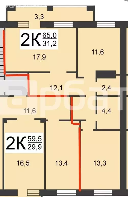 2-комнатная квартира: Нижний Новгород, улица Сергея Акимова, 22Б (62.7 ... - Фото 1