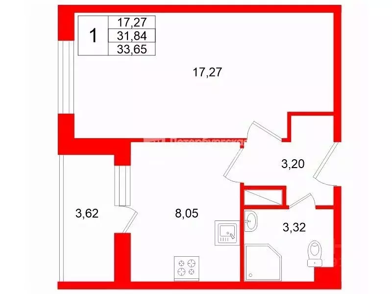 1-к кв. Санкт-Петербург просп. Ветеранов, 169к3 (31.9 м) - Фото 1