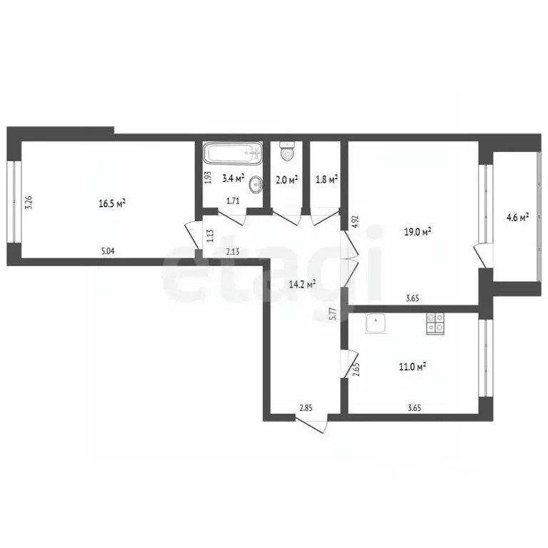 2-к кв. Тюменская область, Тюмень Широтная ул., 187к2 (67.9 м) - Фото 2
