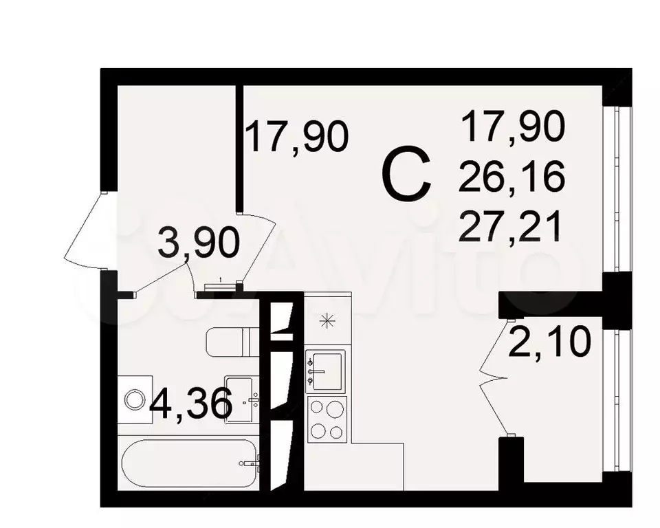 квартира-студия, 27,2 м, 8/18 эт. - Фото 0