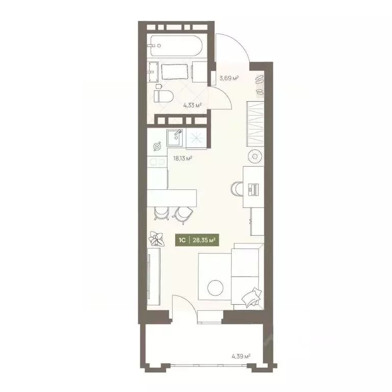 Студия Кемеровская область, Кемерово Московский просп., 23А (28.35 м) - Фото 1