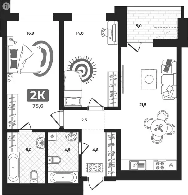 2-комнатная квартира: Тюмень, улица Разведчика Кузнецова, 16 (75 м) - Фото 1