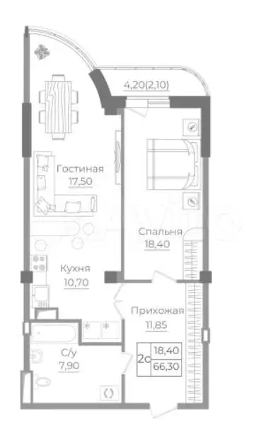 2-к. квартира, 70 м, 13/19 эт. - Фото 1