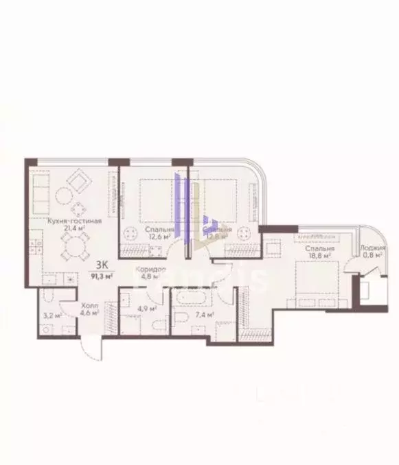 3-к кв. Москва Мосфильмовская ул., 100 (90.7 м) - Фото 1