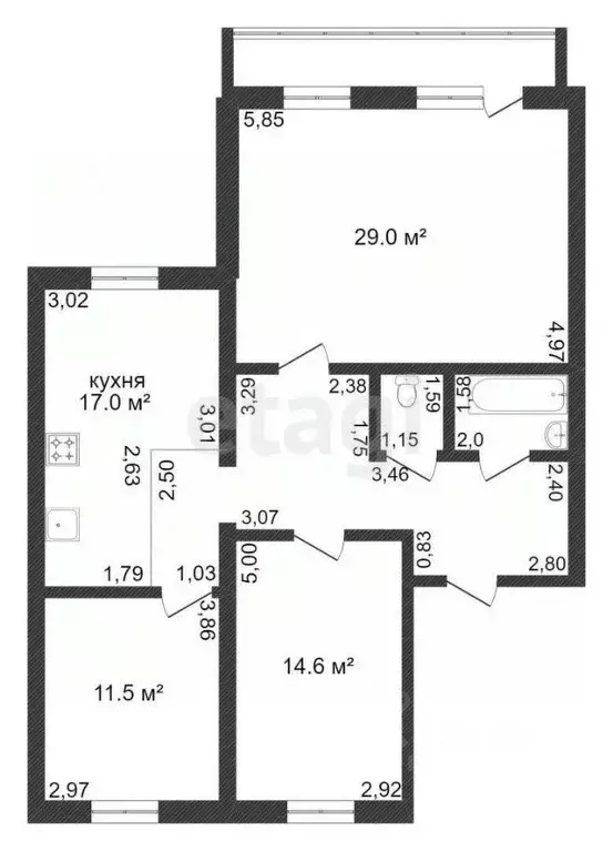 3-к кв. Тюменская область, Ишим ул. Луначарского (94.0 м) - Фото 1