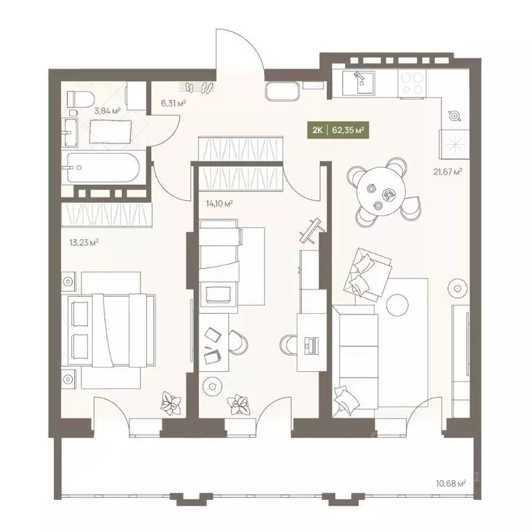 2-к кв. Кемеровская область, Кемерово Московский просп., 23А (62.35 м) - Фото 1