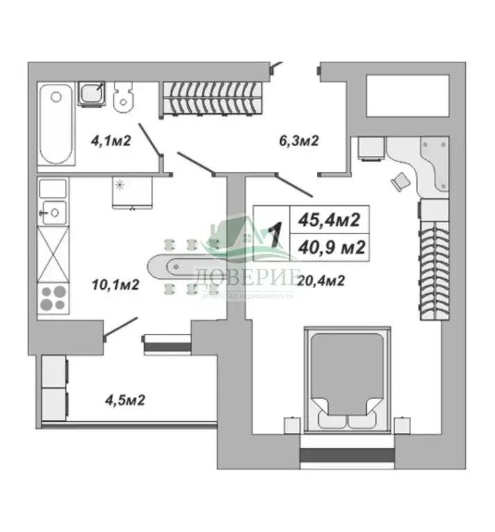 1-комнатная квартира: Тамбов, улица Чичерина, 7к2 (45.4 м) - Фото 0