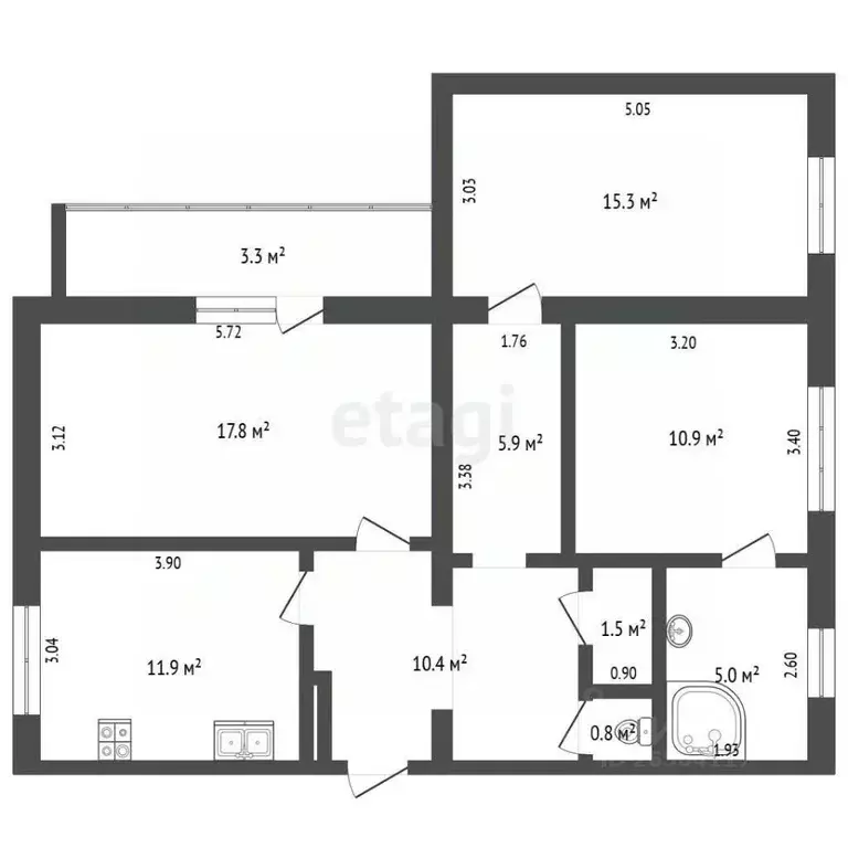 3-к кв. Севастополь ул. Астана Кесаева, 7/3 (72.7 м) - Фото 2